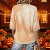 Women's Casual V-Neck Halloween Print Three-Quarter Sleeve Blouse for Halloween Party