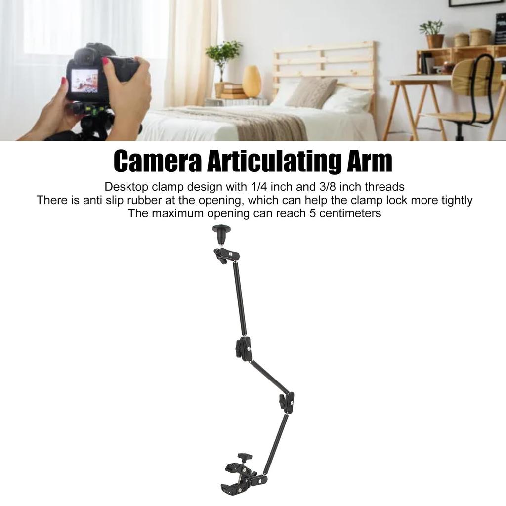 Photography Clamp, Camera Stand, Magic Arm, Flexible Super Clamp, 360 Degree Rotation, 1/4" Screw, 3/8" Screw Hole, Stainless Steel, for SLR Cameras