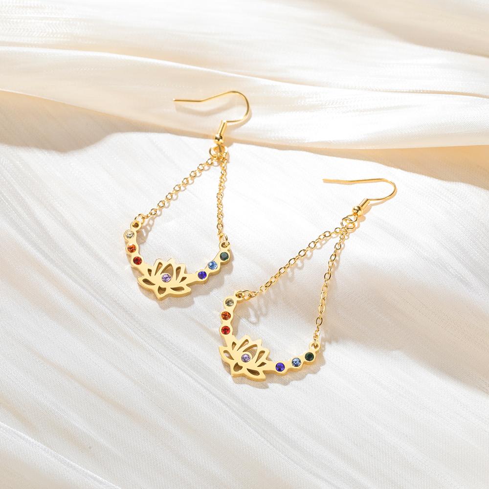 Dawapara Chakras Lotus Flower Dangle Earrings Stainless Steel Women Earrings Colorful Zircon Boho Yoga Spiritual Jewelry