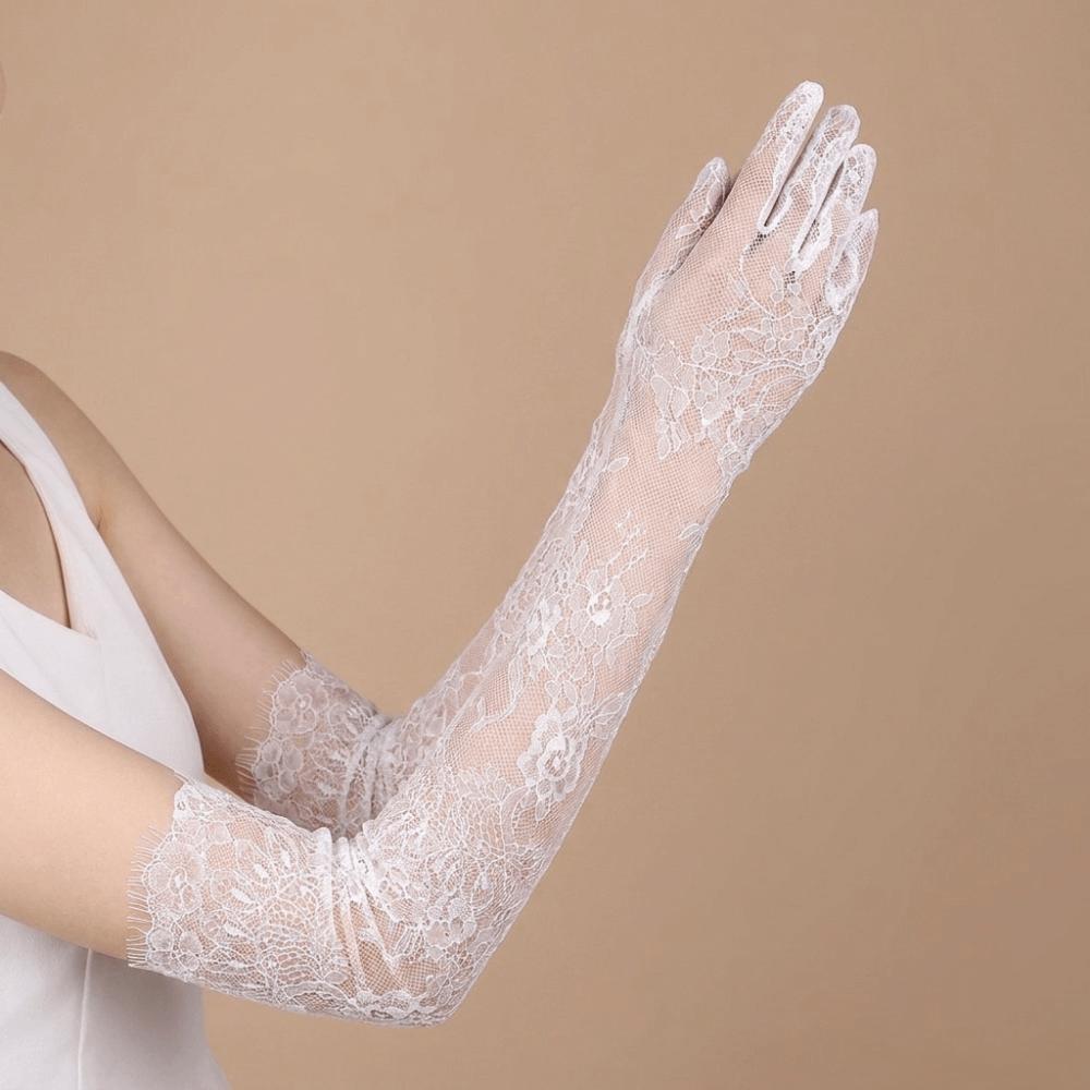 Solid Color Long Gloves Transparent Bridal Gown Accessories Slim Lace Gloves Party