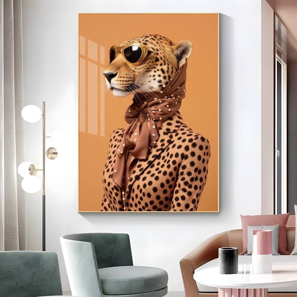 1pc Eclectic Fashionista Animal Portrait Poster Sticker Print Waterproof Wall Art For Living Room Bedroom Home Decor