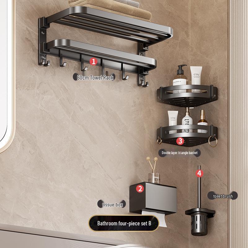 Gun Gray No-Drill Bathroom Towel Rack & Toilet Storage Set