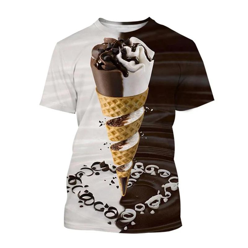 T-shirt Stampata 3D Gelato da Uomo Modello Dessert al Cioccolato Magliette Estive Casual Larghe Girocollo Manica Corta Magliette per Bambini