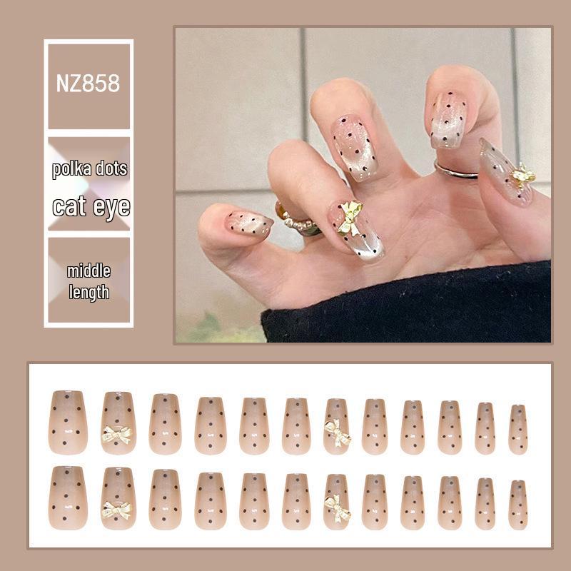 

3D Золотой бант и хрустальный кошачий глаз в горошек, накладные Т-образные ногти