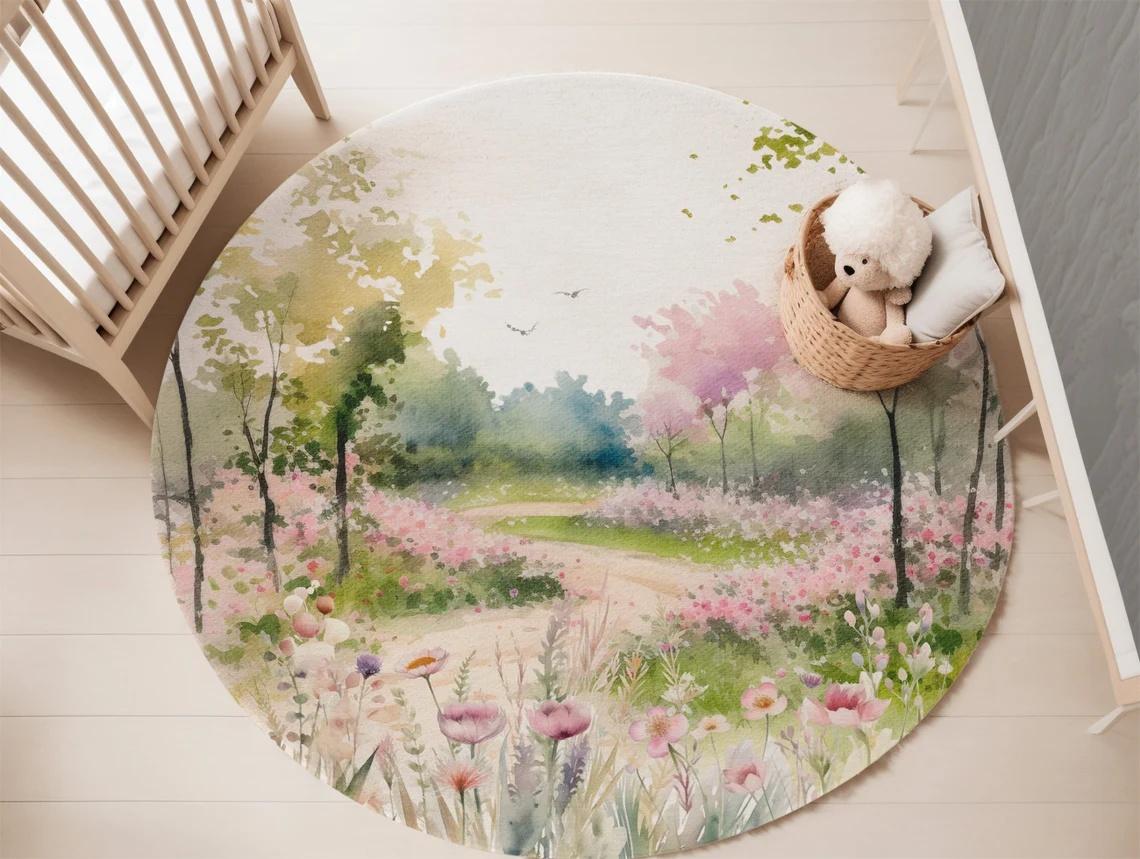 

Spring Wildflowers Rug for Living Room Spring Floral Carpet Baby Girl Room Kids Playroom Mat Bedroom Soft Rug Boho Nursery Decor 40X40cm