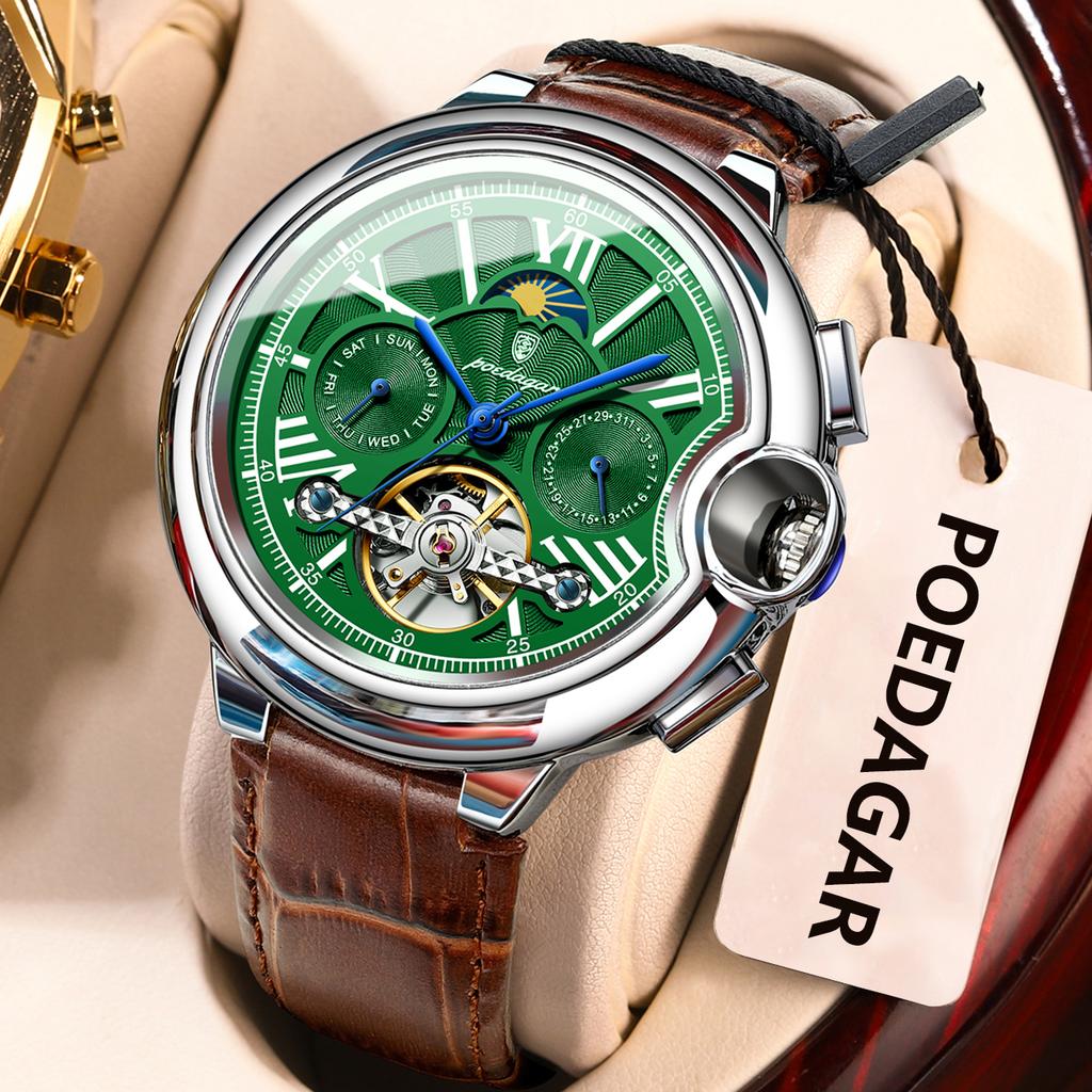 Luxury Business Male Watch Date Week Stainless Steel Tourbillon Men Clock Waterproof Automatic Mechanical Men's Watches
