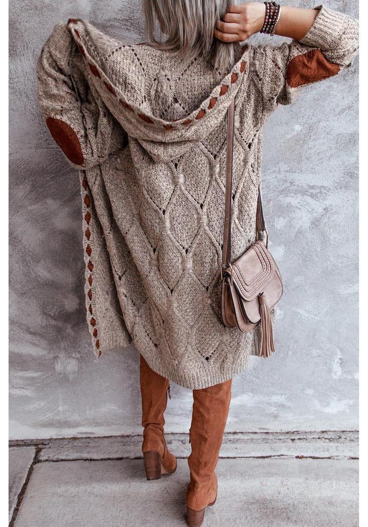 2025 Spring Women's Patchwork Hooded Appliqué Knit Cardigan Sweater - 10 Colors
