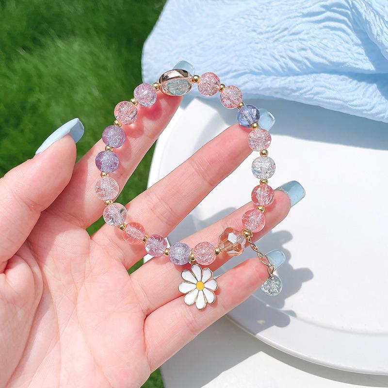 Sweet   Daisy Flower Bracelet Women Glass Beads Elastic Rope Bracelets Girl Party Wedding Jewelry Gifts