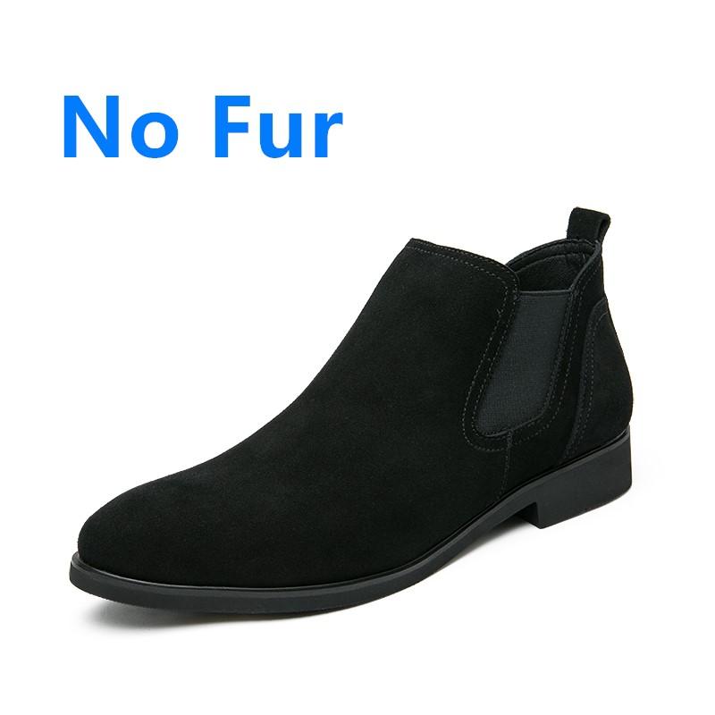 Fashion Chelsea Boots Men Winter Suede Shoes Man Casual Leather Boots Male Footwear Warm Plush Fur Slip On Ankle Boots For Men