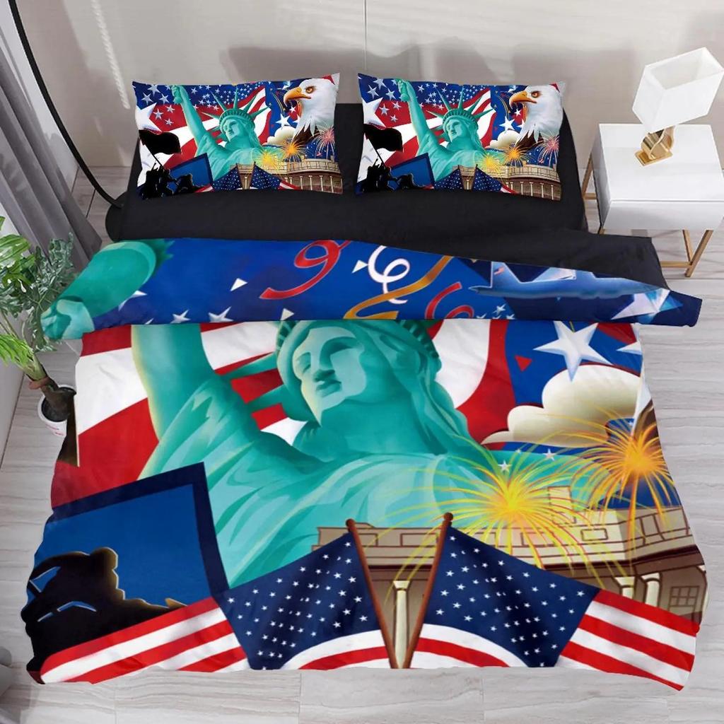 American Statue of Liberty Soft Duvet Cover King/Quen Sized Dimensions for Children Kids Tens Adult Peoples New York Famous Atractions Comfortable