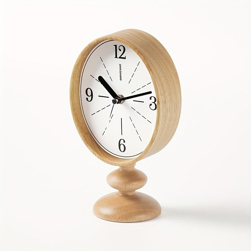 Classic Round Dial Wall Clock with Wooden Base Silent, Accurate Timekeeping, Perfect for Living Room Coffee Table or Bedroom Nightstand,