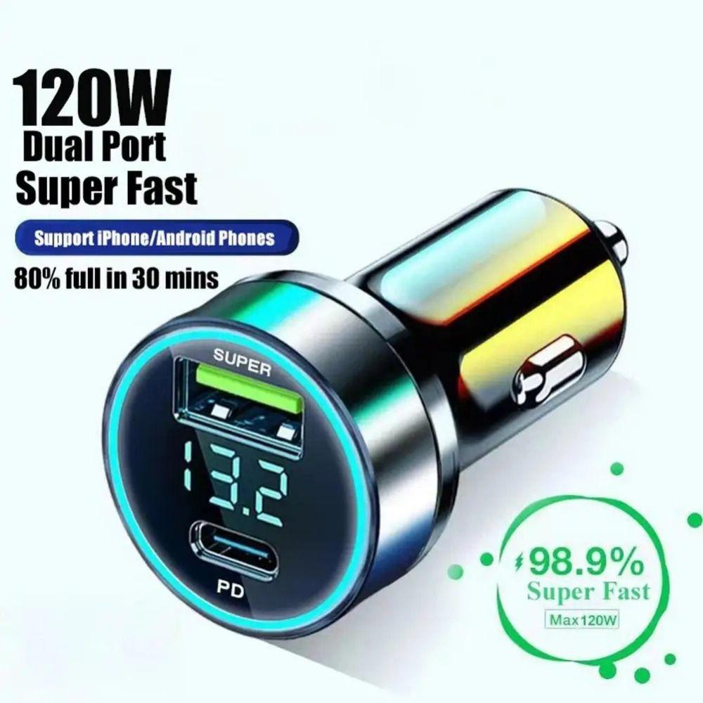 120W Type C Adapter In Car Fast Charging Car Phone Charger   For Mobile Phone Car Charger