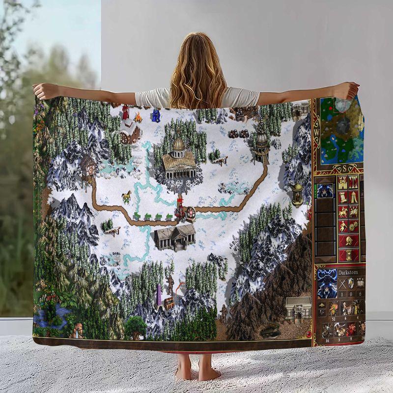 Classic Game Heroes of Might and Magic Map Flannel Blanket,Soft Plush Throw for Home Bedroom Bed Sofa Cover Camping Picnic Gift
