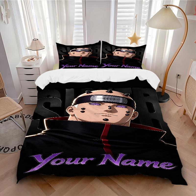 Anime Ninja Custom Name Portrait Bedding Set Personalized Washable Custom 3Pcs Duvet Cover Pillowcases Soft Microfiber Home Bedroom Gift