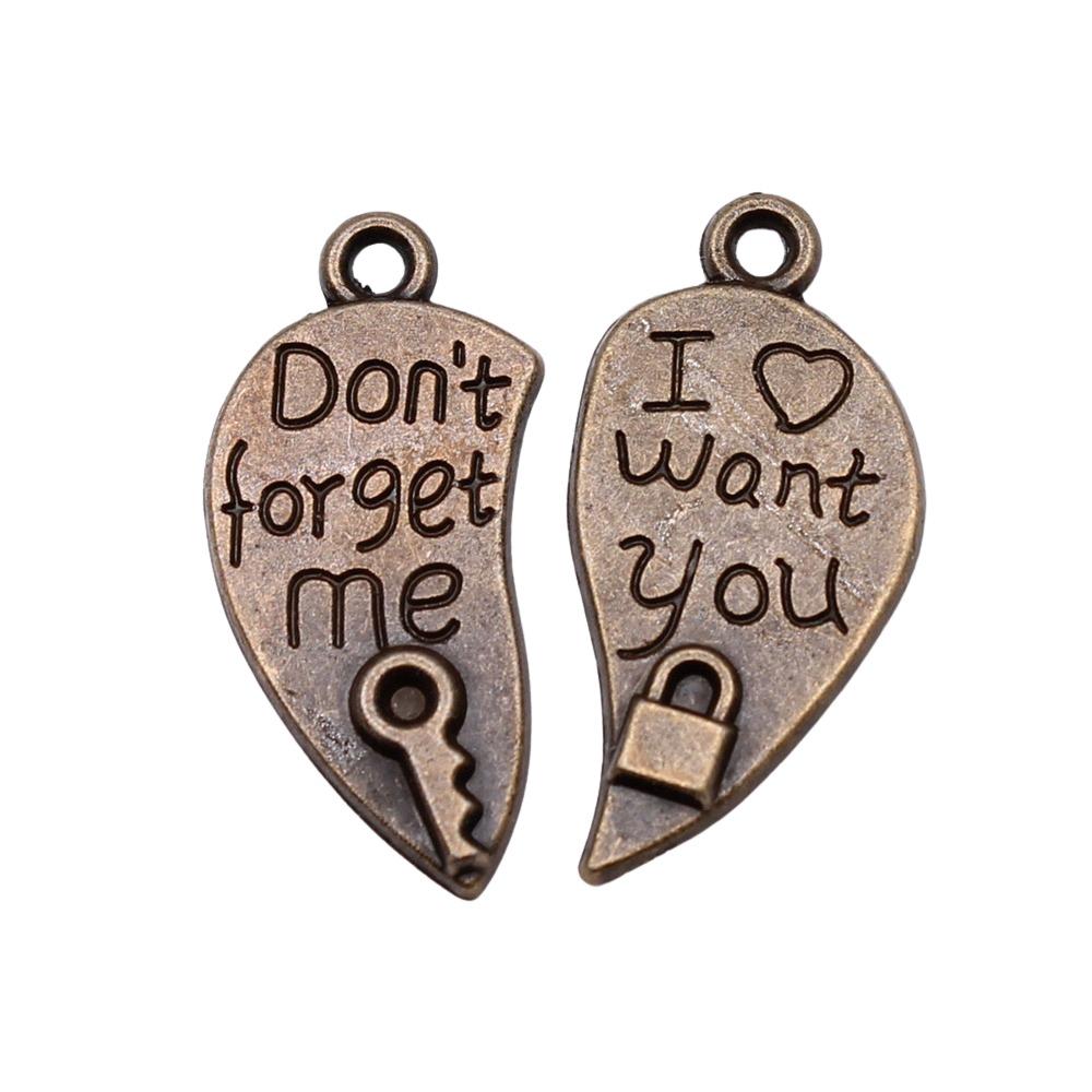 

10шт ключ и замок пазл кусочки шармы шармы античная бронза цвет цинковый сплав 26X24mm