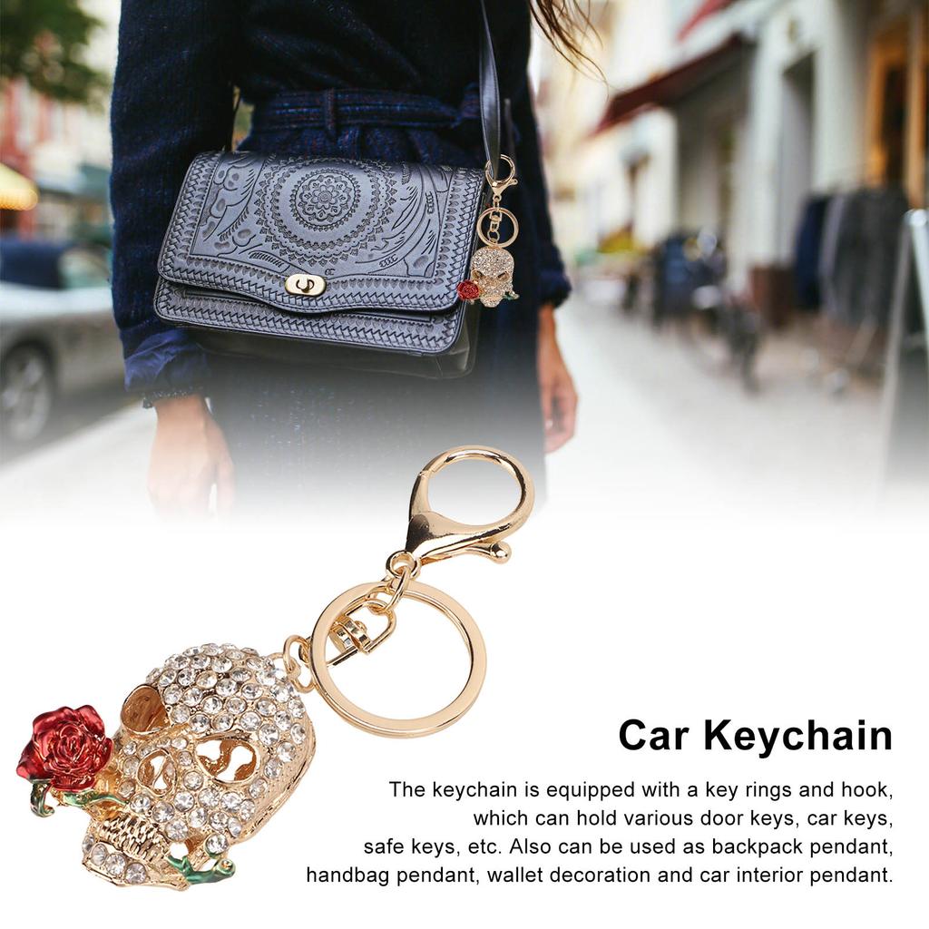 Skull Keychain Death   Flower Skull Car Keychain with Key Rings Hook Cool Keychain for Car Pendant Handbag Decor