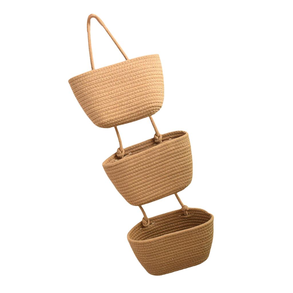 Multipurpose Hanging Cotton Rope Baskets 3 Layer Cotton Rope Foldable Hanging Basket for Efficient Item Arrangement