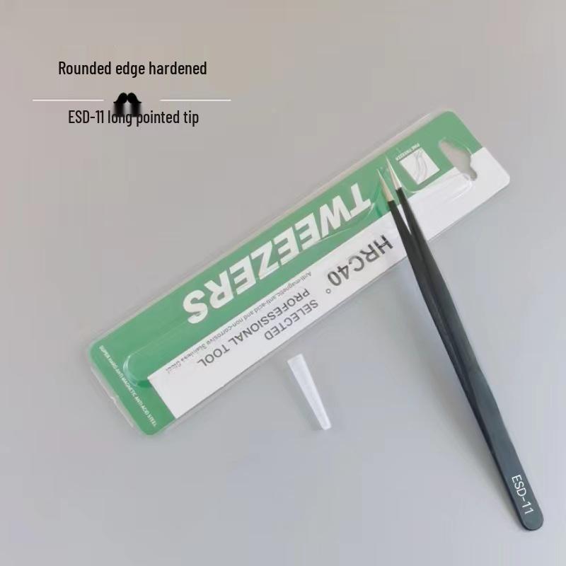 Black Anti-Static Stainless Steel Curved Tip Tweezers Set for Nail Art, Journaling, and Repairs
