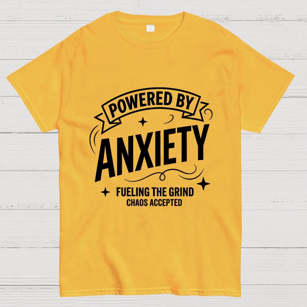 Powered By Anxiety Art Print Cotton Summer Casual Cool Loose T-Shirt