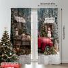 2pcs 2D flat printing Merry Christmas Popular Party Window Curtains Country red truck Versatile Polyester Without Electricity
