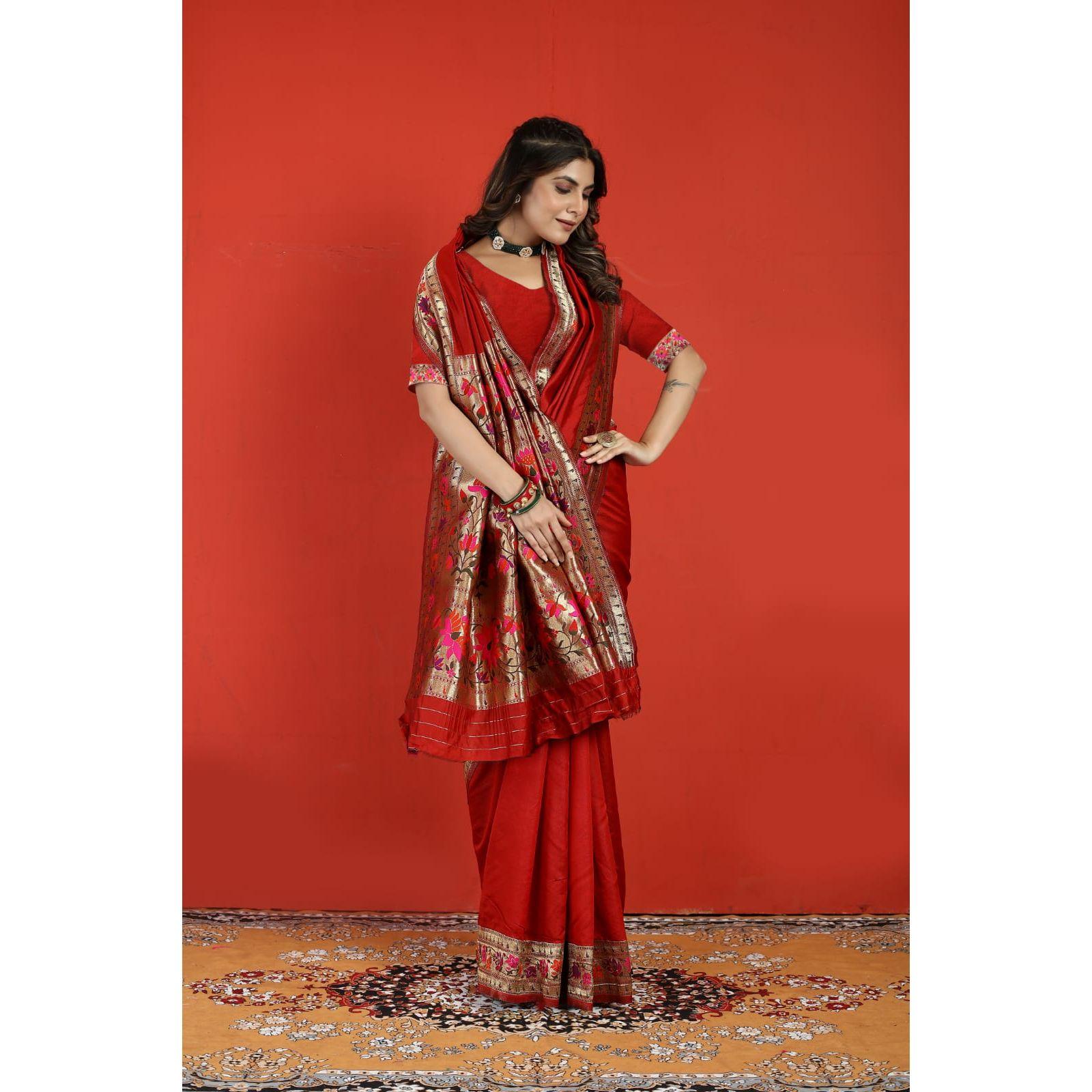 

Индийское традиционное мягкое сари ручной работы из чистого шелка Paithani с Pure Jari