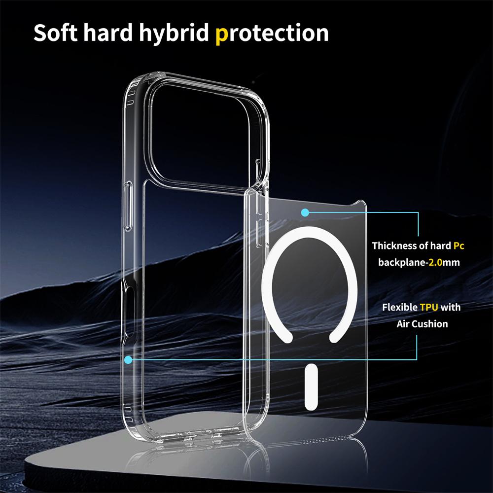 For iPhone 17 Pro Magnetic Case 2.0mm Scratch Resistant TPU+PC Clear Phone Cover