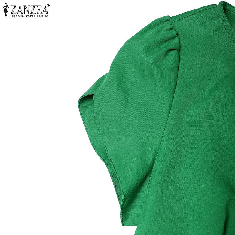 ZANZEA Damen Lässig Blumenstickerei Patchwork Sommer Kurzarmkleid