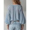 Women Casual Loose Bohemian Style V Neck 3 4 Sleeve Lantern Sleeve Shirt