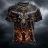 Herren Neu Sommer Mode Trend Rundhals T-Shirt Riesen Widder Schädel Burg Zauberer Dunkle Magie Hölle Halloween-Thema Kurzarm