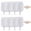 2 Sets Silicone Popsicle Molds Creative Ice Cream Mold 4 Cavities Ice Pop Mold with 100pcs Wooden Sticks And 2pcs Lids
