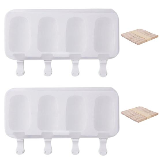 2 Sets Silicone Popsicle Molds Creative Ice Cream Mold 4 Cavities Ice Pop Mold with 100pcs Wooden Sticks And 2pcs Lids