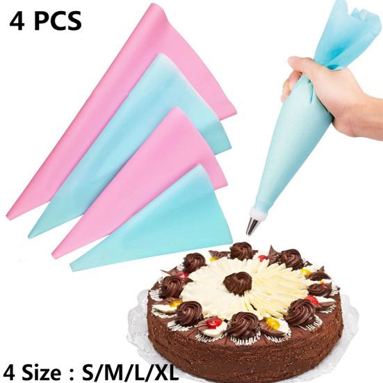 4Pcs Reusable Cream Pastry Silicone Icing Piping DIY Bag Nozzle Cake Baking