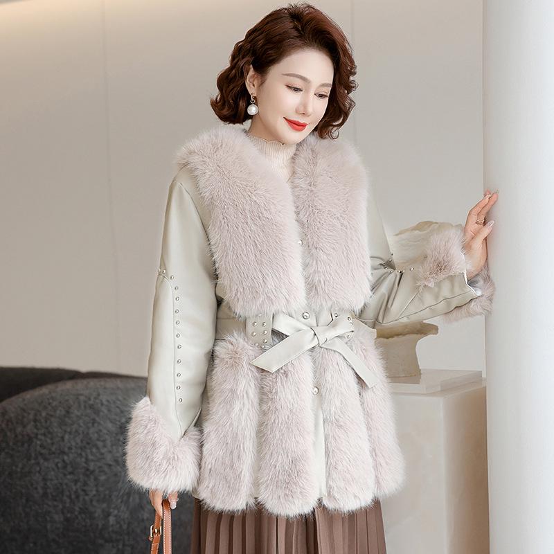 

Женская куртка из искусственной кожи и норки - Универсальное, теплое, стильное пальто на осень/зиму 4XL for 135-145 lbs