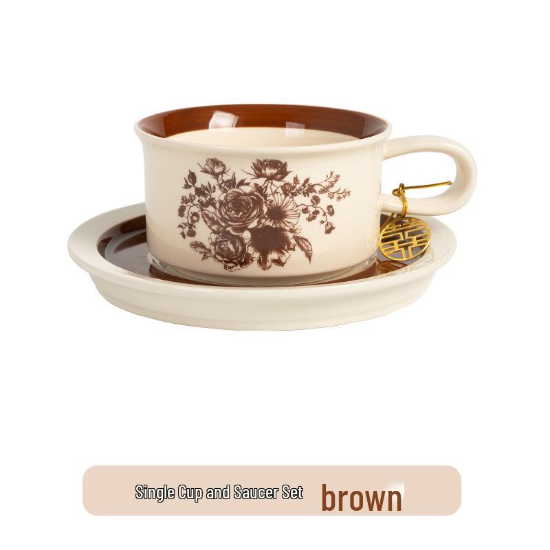 Elegant Retro Ceramic Coffee Cup and Saucer Set - Ideal Gift for Afternoon Tea