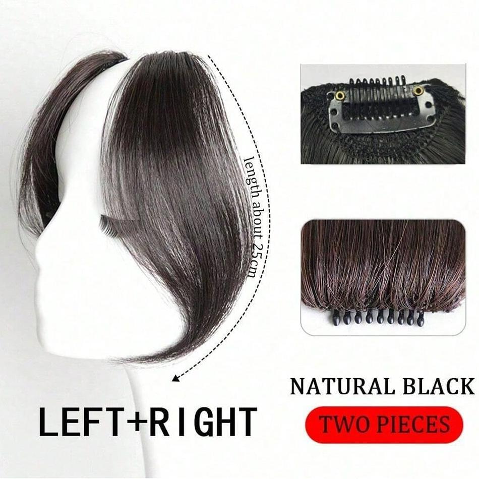 2 Stück/Set Synthetischer Mittelteil Pony Haarverlängerungen Einfacher Clip-In Stirnverlauf Pony Natürlicher Nahtloser Seitlicher Fransen Haarteil