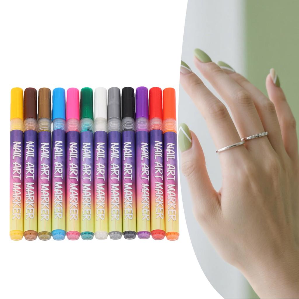 12 Colors Nail Art Pens Quick Drying Acrylic Nail Polish Pens for   Home Salon Manicure Tools