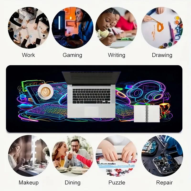Neon Xl Gaming Mouse Pad Nonslip Rubber Base Stitched Edge Waterproof Desk Mat For Pc Laptop Gamer Office Computer Accessories C92752