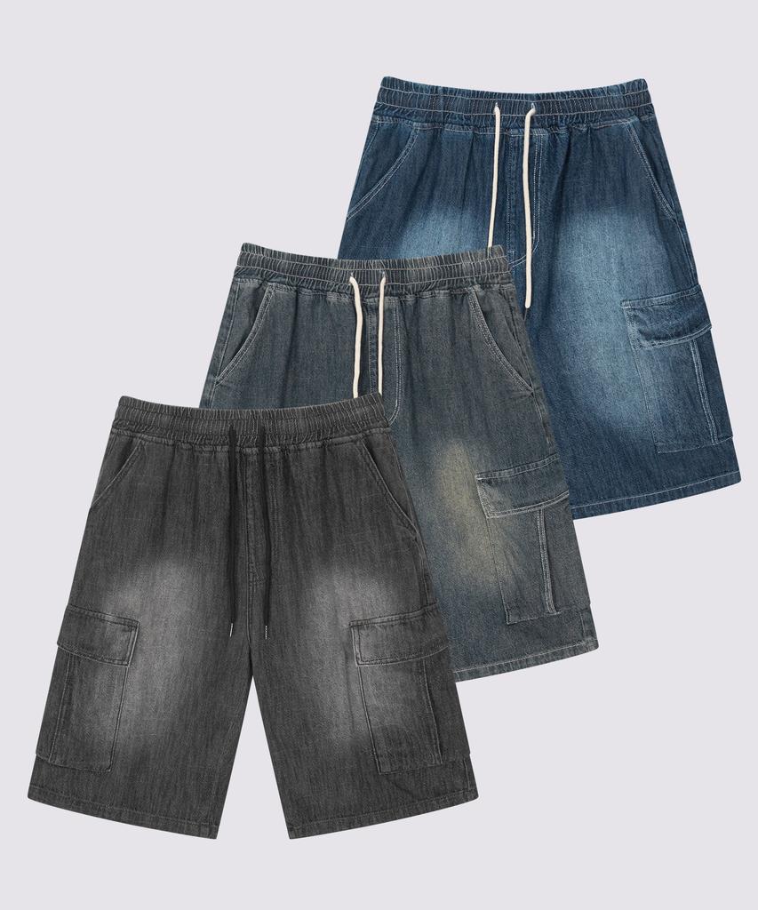 Dibsenseu Vintage Washed Cargo Bermuda Denim D523 -3 Colors