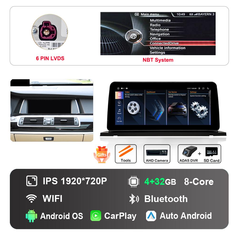 12.3 inch HD Touch Screen for BMW 5 Series F07 GT 2011 - 2017 CIC NBT System Android Car Radio Multimedia Player DSP Stereo GPS