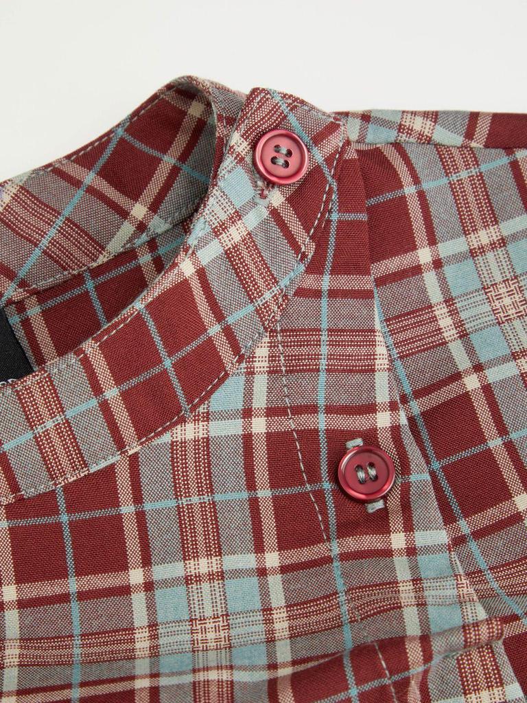 Europese en Amerikaanse Dames Plaid Hoge Hals Pofmouw Mini Jurk
