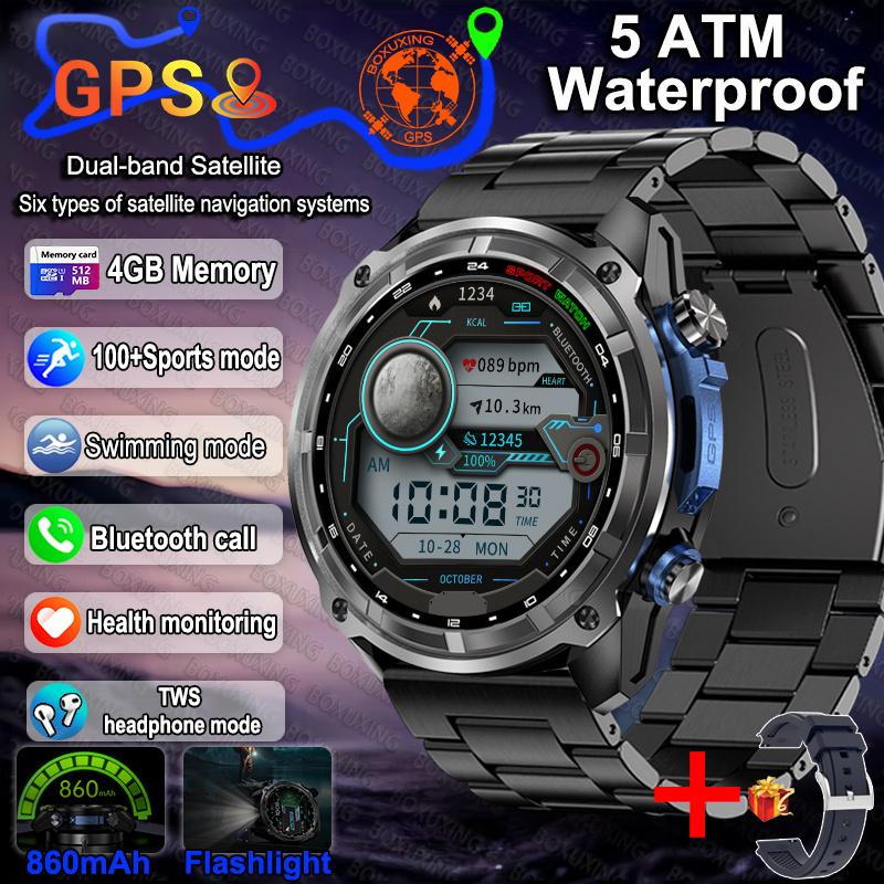 New Men Military GPS Map Smart Watch T-Rex3 Compass 4GB Memory 1000mAh Battery 10ATM Waterproof HD Bluetooth Call Smartwatch