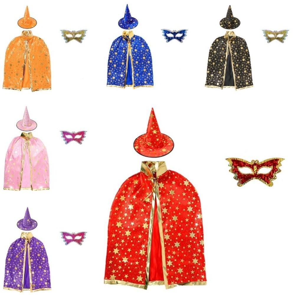 3pcs Bronzing Star Wizard Cloak Hat Eye Mask Set Magician Role-Play Costume Kit Party Costume