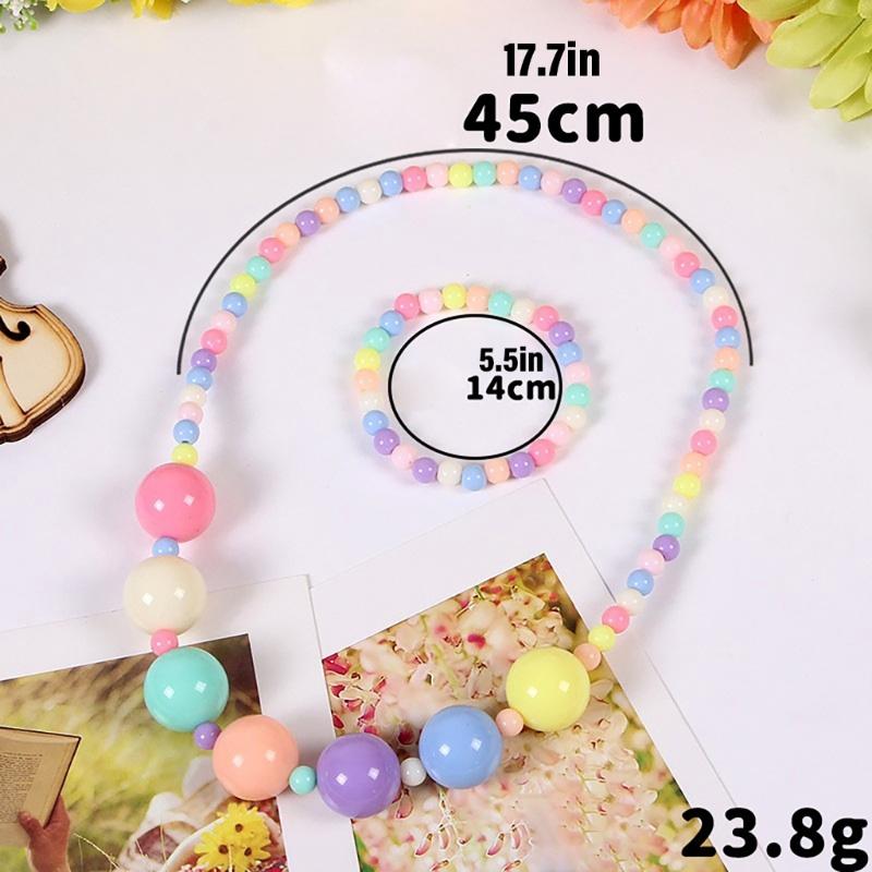 Candy Color Beads Necklace Bracelet Set Kids Jewelry Set Party Jewelry Plastic Texture Birthday Perfect for Kids Present
