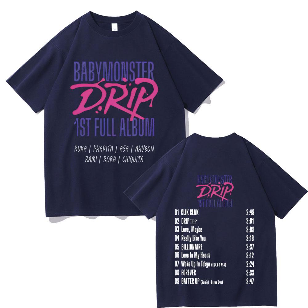 Babymonster Drip Ist Full Album Double Sided Graphic Tshirt Summer Unisex Fashion Casual Streetwear Unisex Crewneck Cotton Tees