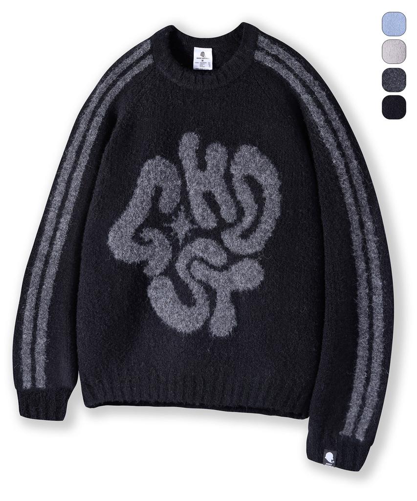 GHOST REPUBLIC Mohair Graphic Raglan Track Boucle Knit 4 Colors Gkm-159