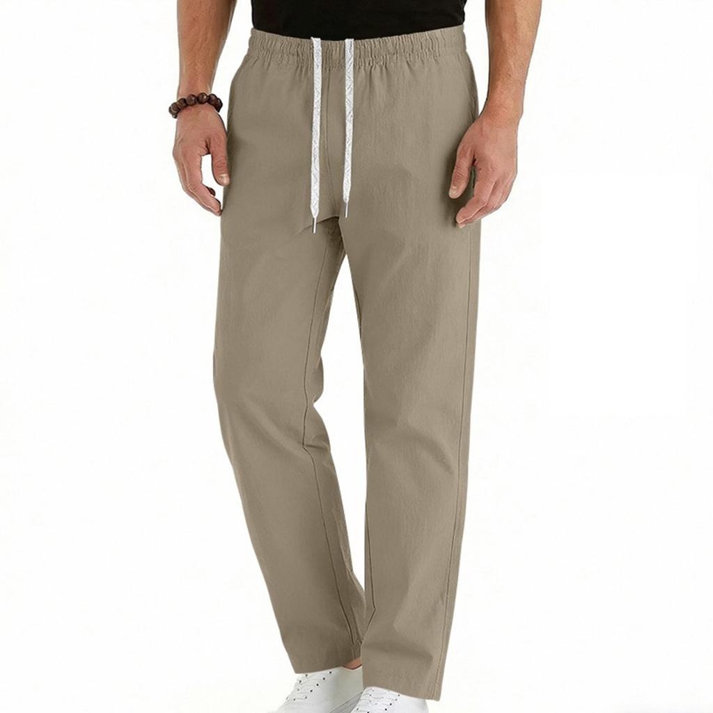 Men's Cotton-Linen Summer Straight-Leg -Color Casual Trousers