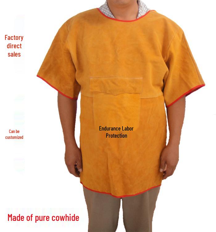 Сварочный фартук из коровьей кожи с коротким рукавом, огнестойкий, с высоким воротником, защитный костюм.