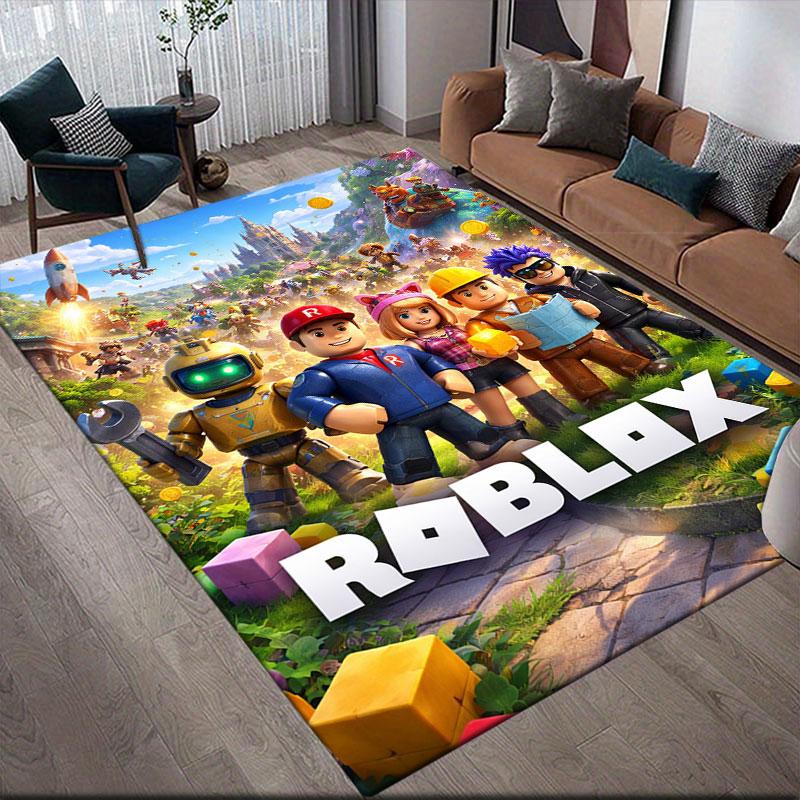 Roblox Flannel Printed Carpet, Home Sofa Decoration for Living Room & Bedroom, Non‑Slip Play Flannel Floor Mat for Game Room