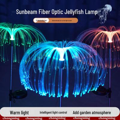 LED Solar Seven-Color Fiber Optic Jellyfish Garden Lamp - Outdoor Waterproof Ground Plug Lighting