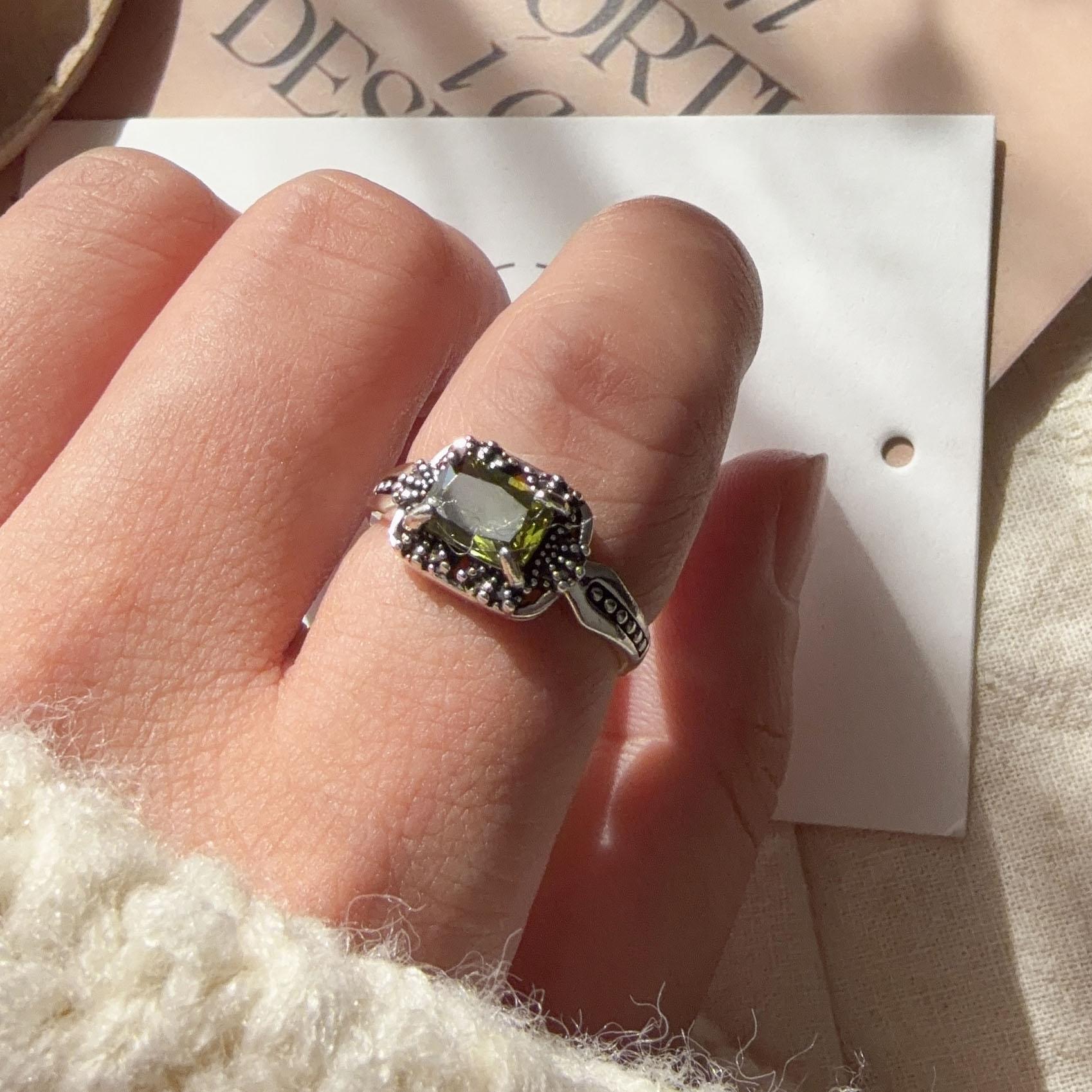 

925 Sterling Silver Rings For Women Geometric Fine Jewelry Finger Adjustable Vintage Blue Stone Ring For Party Birthday Gift resizable